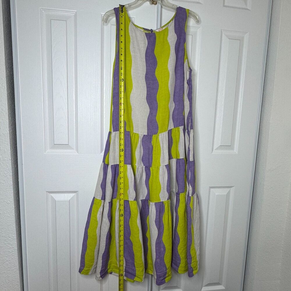 Gorman Mojito 100% Linen Striped Maxi Tiered Dress Pockets Size 14 - Picture 6 of 13